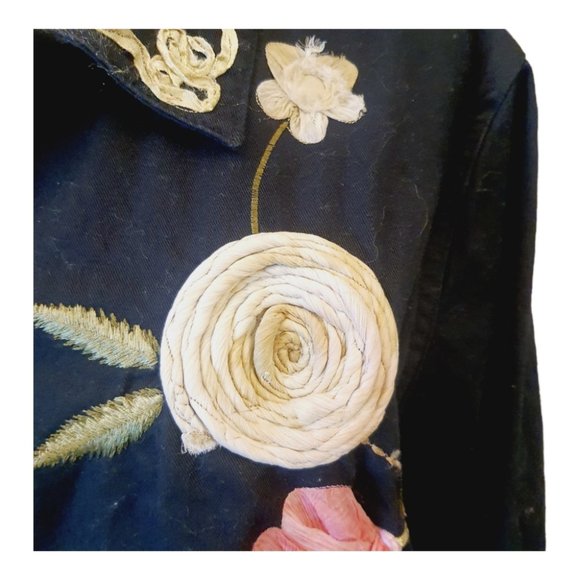3D Embroidered Shirt Jacket Black Floral Vtg Y2K Tantrums Collection Art to Wear - Picture 4 of 13